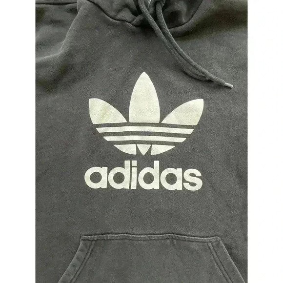 Adidas Hoodie Black Trefoil Logo Graphic Pullover Sweatshirt Athletic Men's L - Picture 4 of 9
